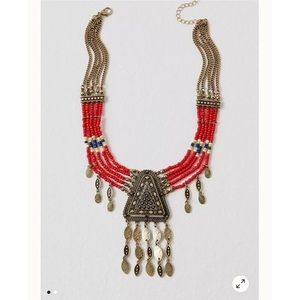 FREE PEOPLE Dollyland Choker Necklace Red Brass Ethnic Dangle Festival Boho NEW